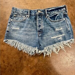 We The Free Distressed Frayed Hem Denim Shorts - Blue